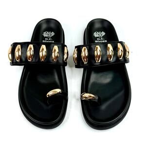 GC Shoes Women's Sonya Toe Ring Footbed Flat Sandals Size 7.5 Black NWT
